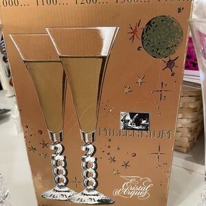 Cristal d Arques France 10 inch 2000 Millennium Champagne Flutes Set of 2 boxed